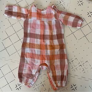 Orange Gingham Jumpsuit 3-6M